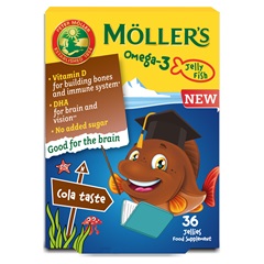 Möllers omega-3 halacska gumivitamin étrend-kiegészítő gyerekeknek d-vitaminnal, kóla ízesítéssel 36 db