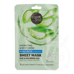 Organic Shop bio fátyolmaszk hidratáló és helyreállító aloe verával és hialuronsavval 25 g
