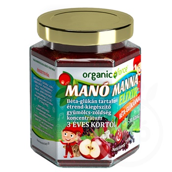 Organic force manó manna elixír béta-glükán tartalmú gyümölcs-zöldség koncentrátum gyerekeknek 3 éves kortól 210 g