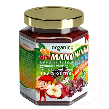 Organic force mini manó manna elixír béta-glükán tartalmú gyümölcs-zöldség koncentrátum gyerekeknek 1 éves kortól 210 g