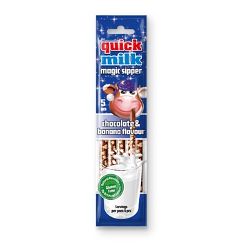 Quick Milk magic sipper cukordrazséval töltött szívószál csokoládés banán ízű 5x6g 30 g