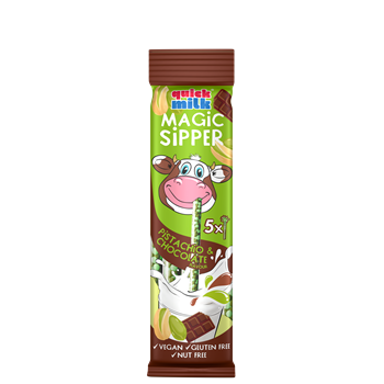 Quick Milk magic sipper cukordrazséval töltött szívószál csokoládés pisztácia ízű 5x6g 30 g