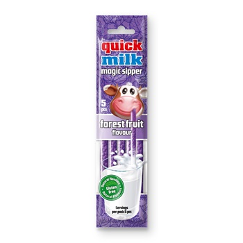 Quick Milk magic sipper cukordrazséval töltött szívószál erdei gyümölcs ízű 5x6g 30 g