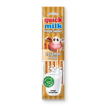 Quick Milk magic sipper cukordrazséval töltött szívószál karamell ízű 5x6g 30 g