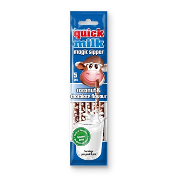 Quick Milk magic sipper cukordrazséval töltött szívószál kókuszos csokoládé ízű 5x6g 30 g