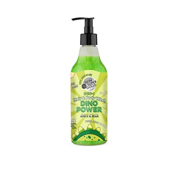 Skin super good 2 az 1ben sampon és tusfürdő almával és körtével „dino power” 500 ml