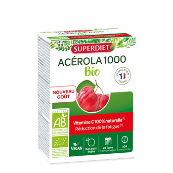 Superdiet acerola 1000mg, 100%-ban természetes c-vitamin 170mg gyümölcs ízű vegán rágótabletta 24 db