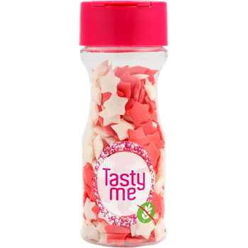 Tasty Me gluténmentes cukor tortadekor mix piros-fehér csillagok 45 g