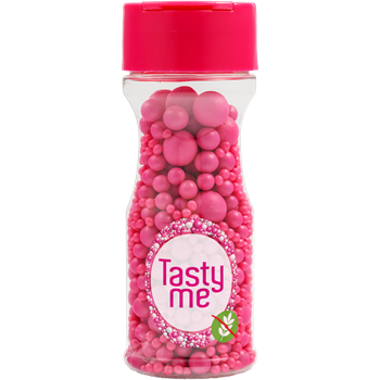 Tasty Me gluténmentes cukorgyöngy tortadekor mix málnarózsaszín 70 g