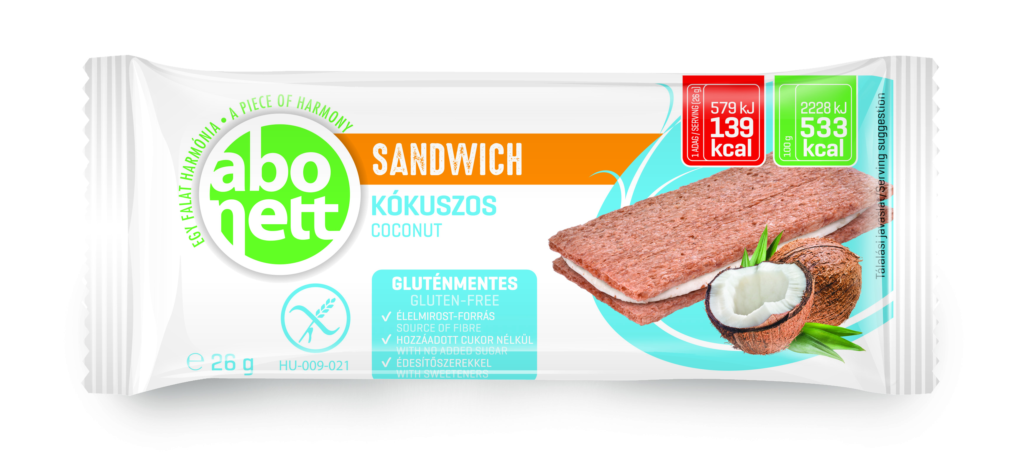 Abonett bezlepkový kokosový sendvič 26 g