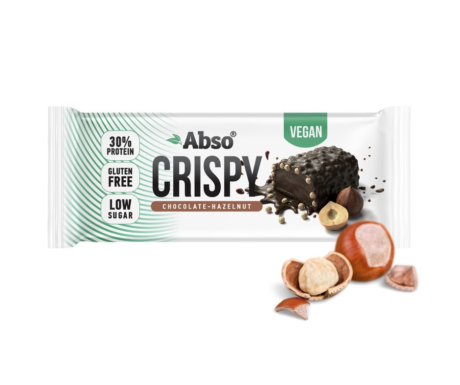 Absorice Abso Crispy Bar vegánska proteínová tyčinka s príchuťou lieskového orecha a čokolády 50 g