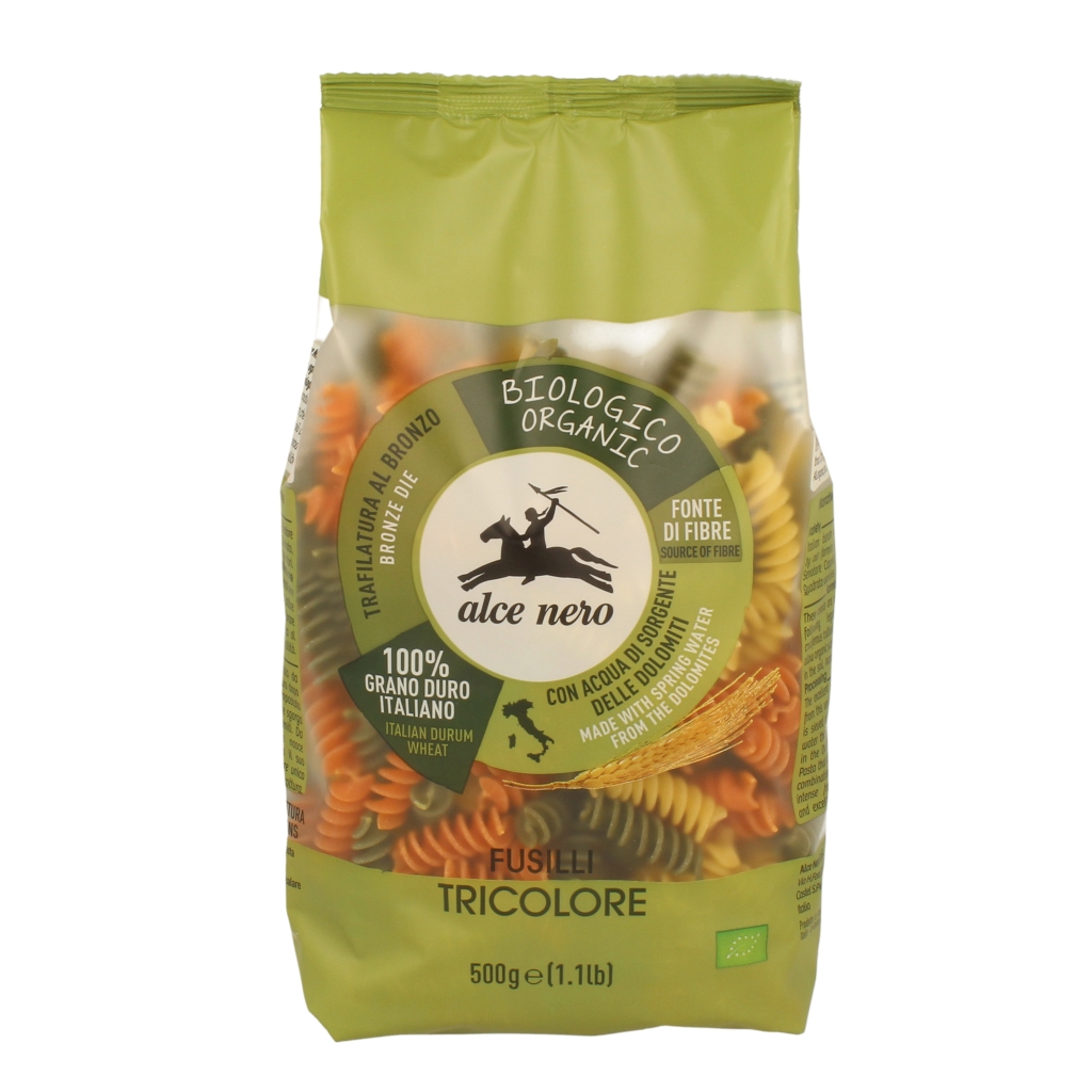 ALCE NERO trojfarebné fusilli z organickej tvrdej pšenice 500 g