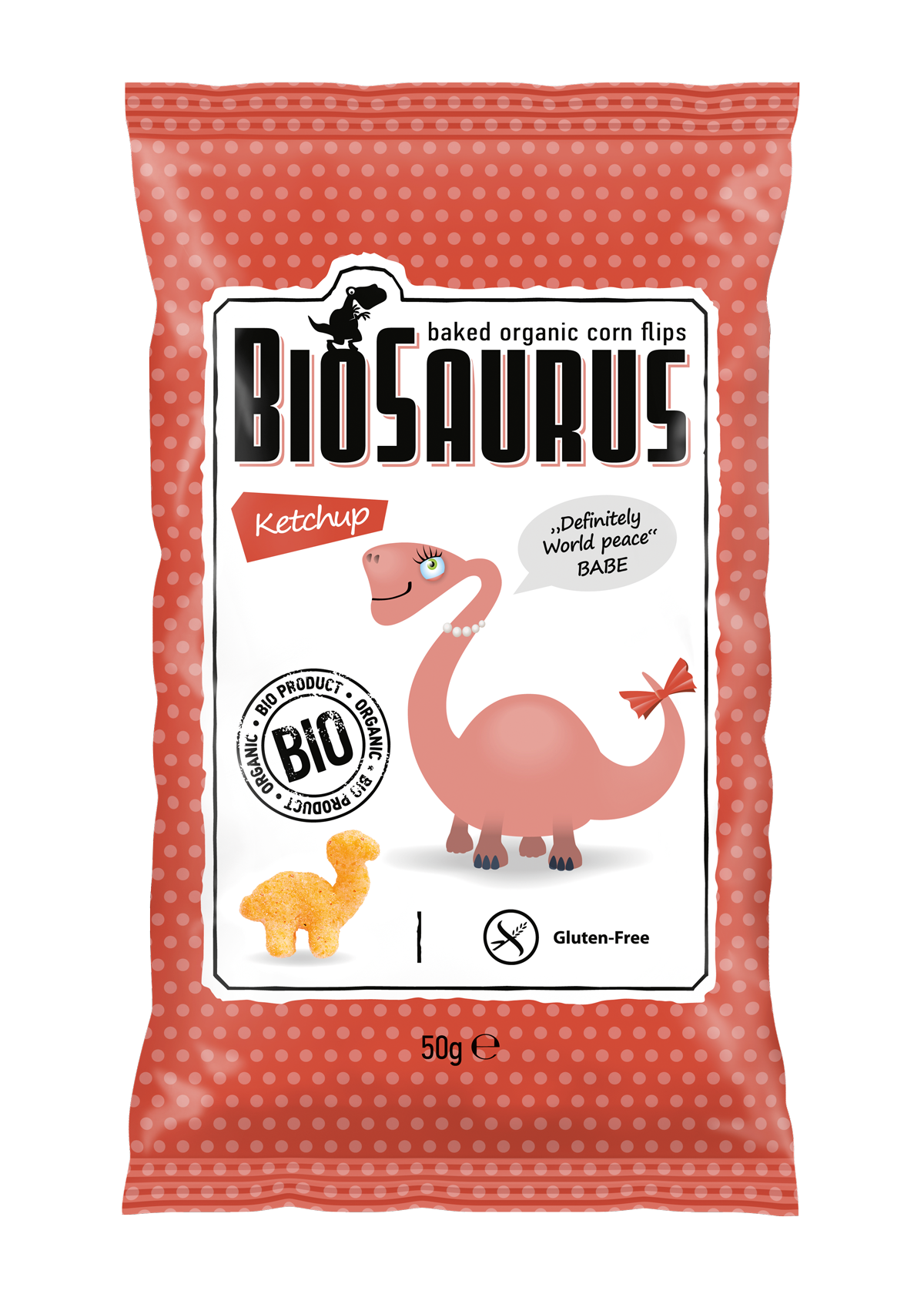 Biopont BioSaurus kukuričné chrumky s kečupovou príchuťou 50 g