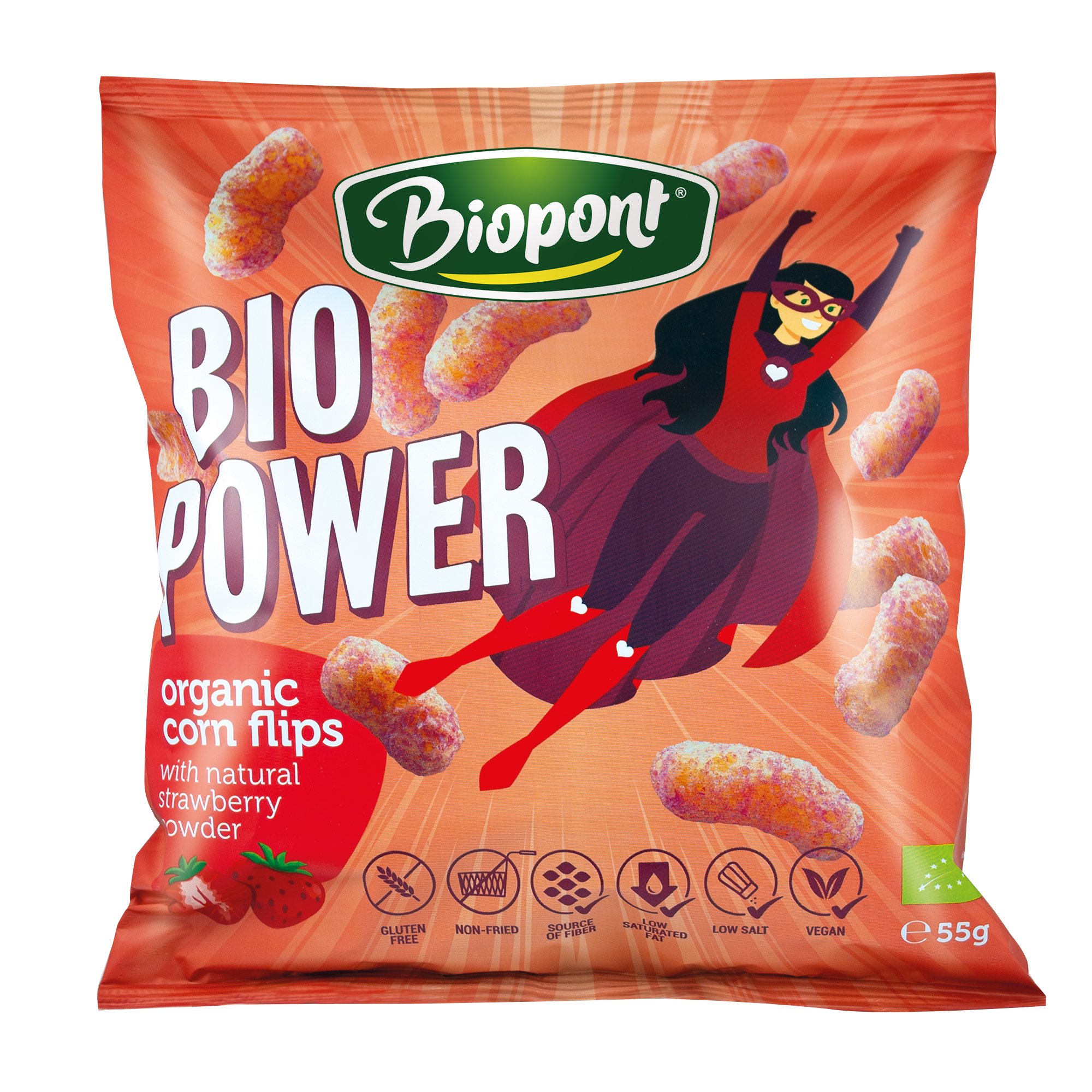 Biopont Kukuričné chrumky s jahodovou príchuťou 55 g