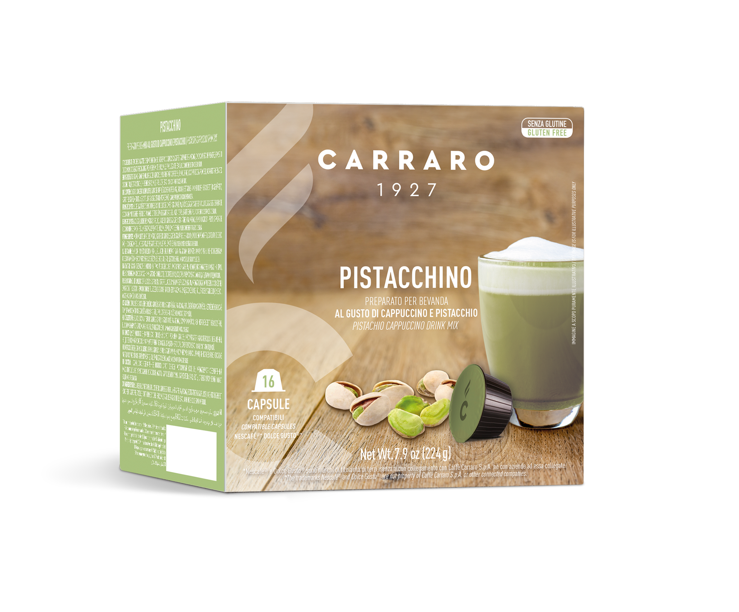 Carraro pistacchino kávové kapsule kompatibilné s Dolce Gusto 16 ks