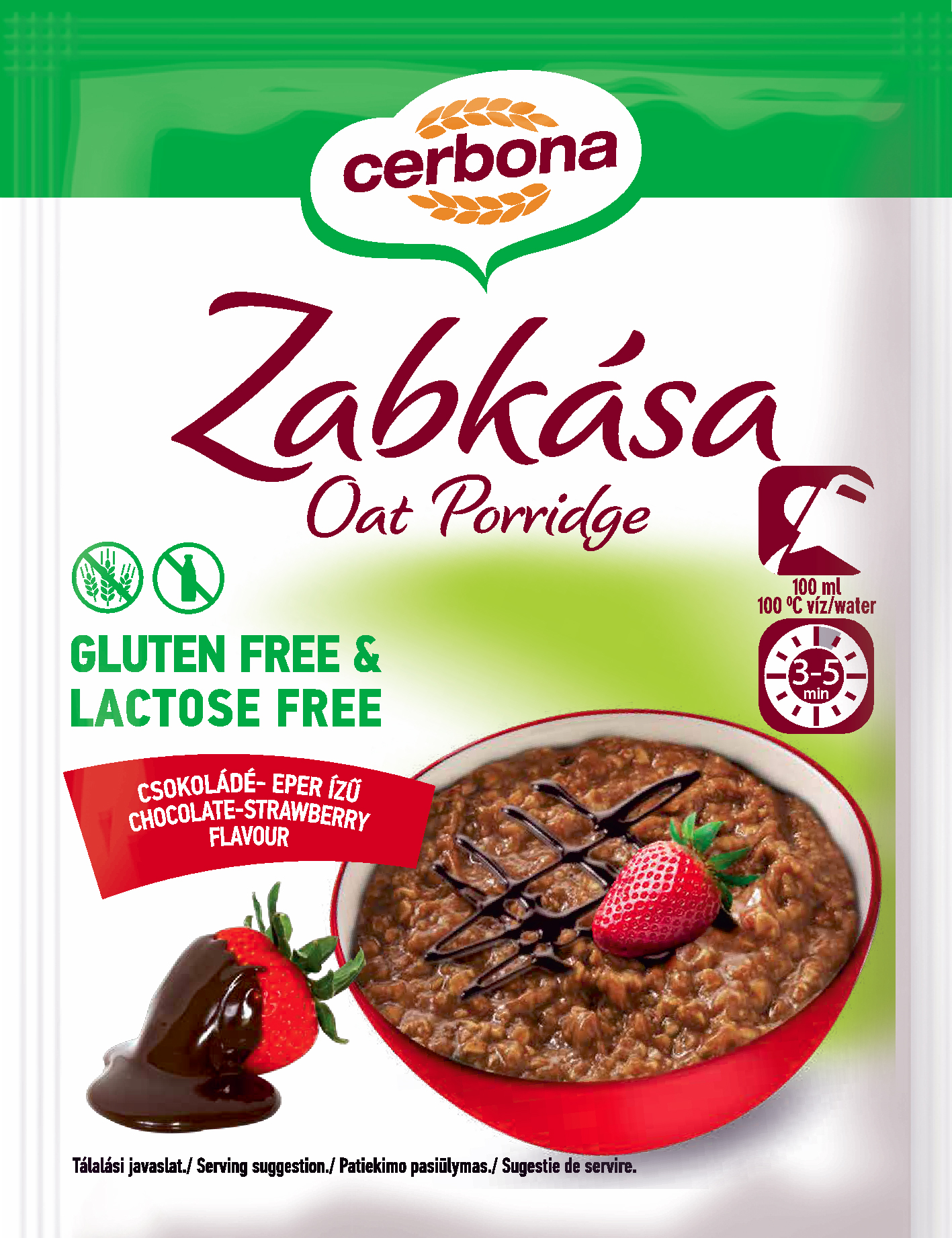 Cerbona ovsená kaša s jahodovo-čokoládovou príchuťou 50 g