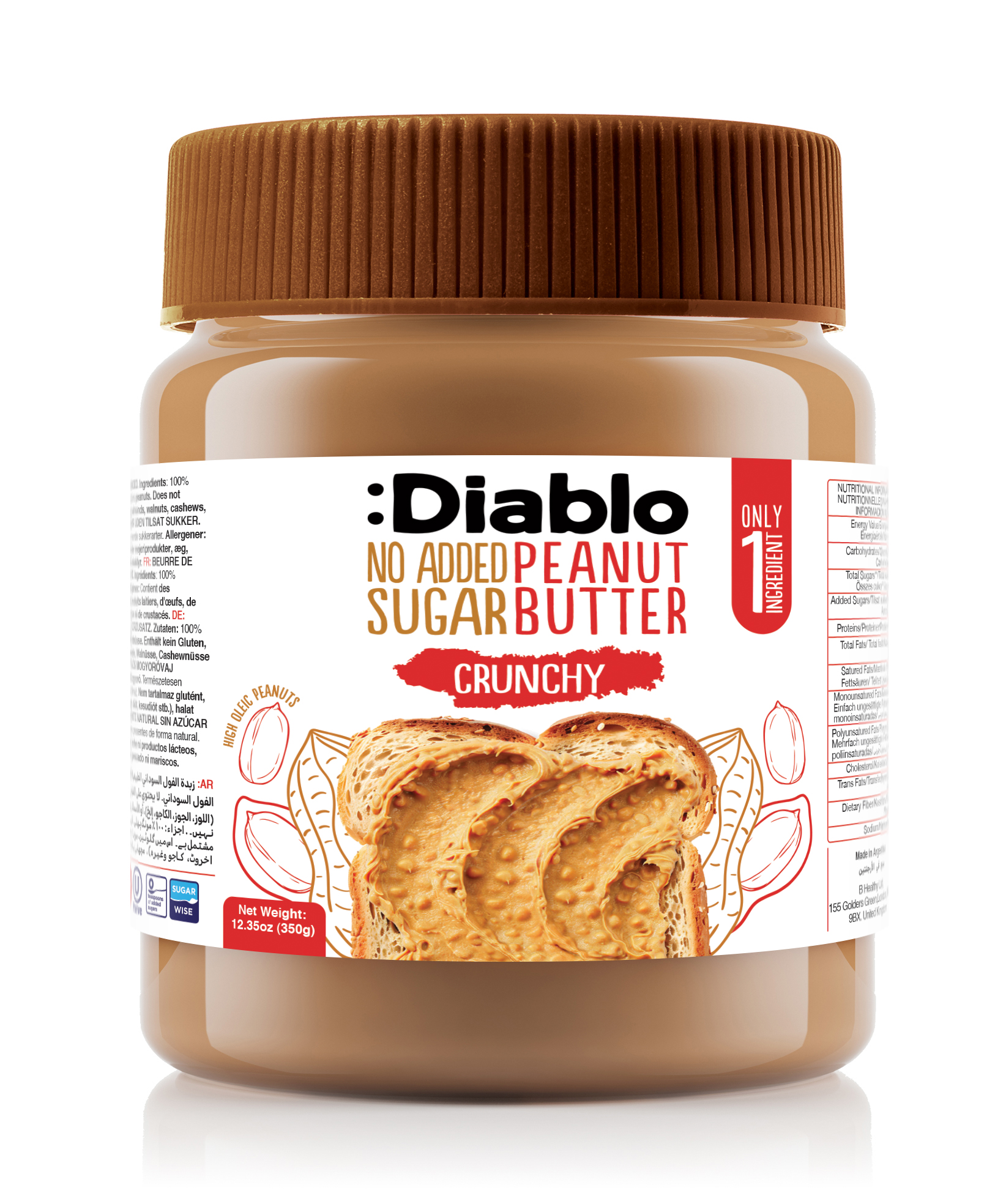 Diablo Chrumkavé arašidové maslo bez pridaného cukru 340g