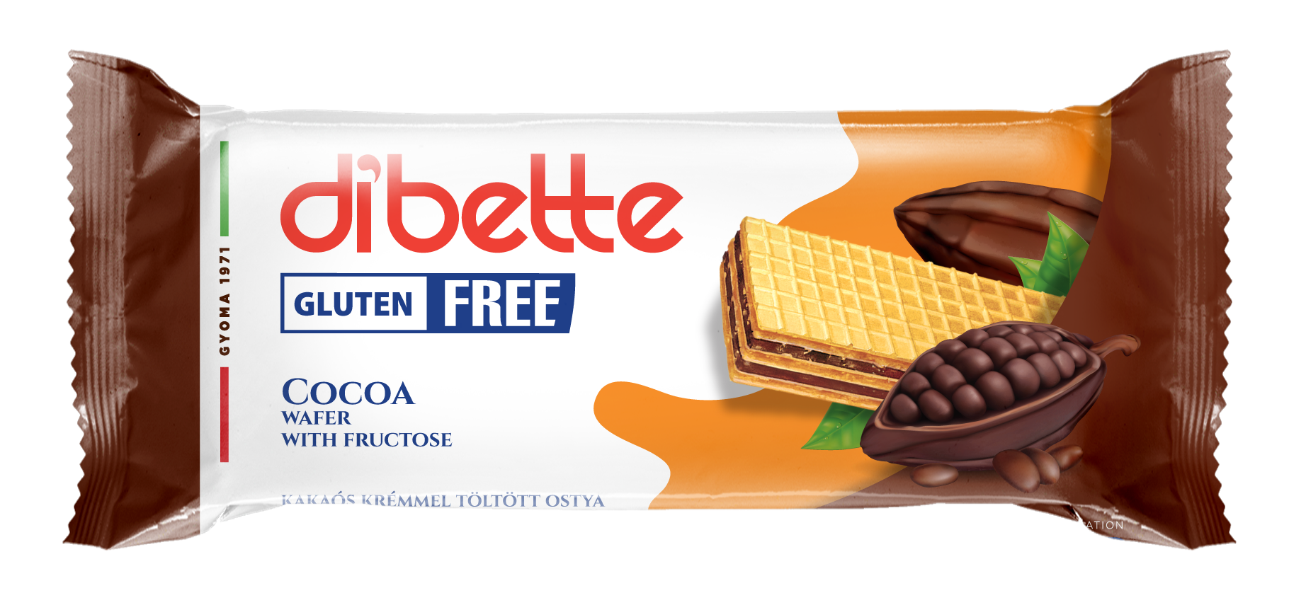 Dibette bezlepkové oblátky plnené kakaovým krémom s fruktózou 50 g