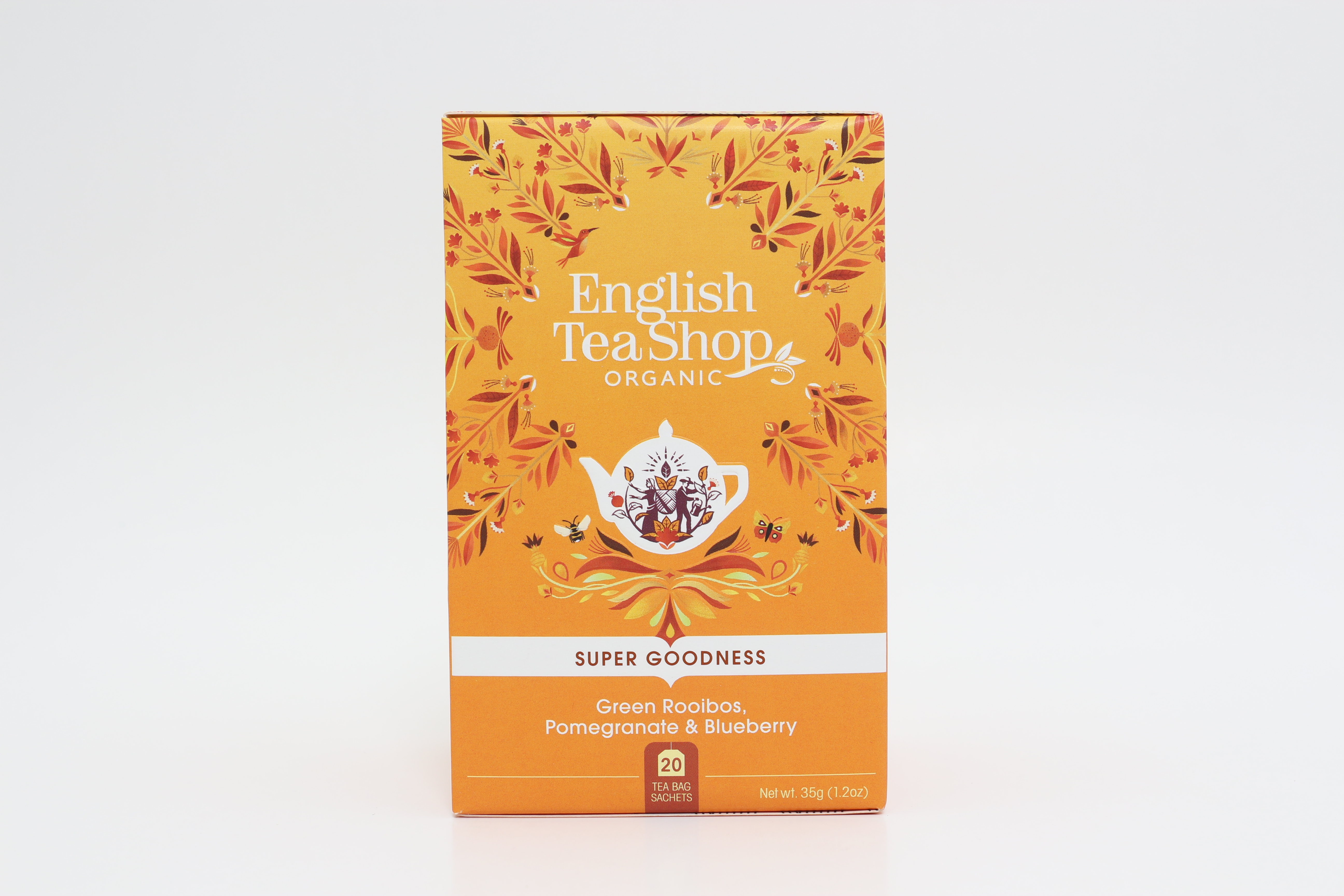 English Tea Shop organické zelené rooibos, granátové jablko a čučoriedkový čaj, nálevové vrecúška 20 x 1,75 g