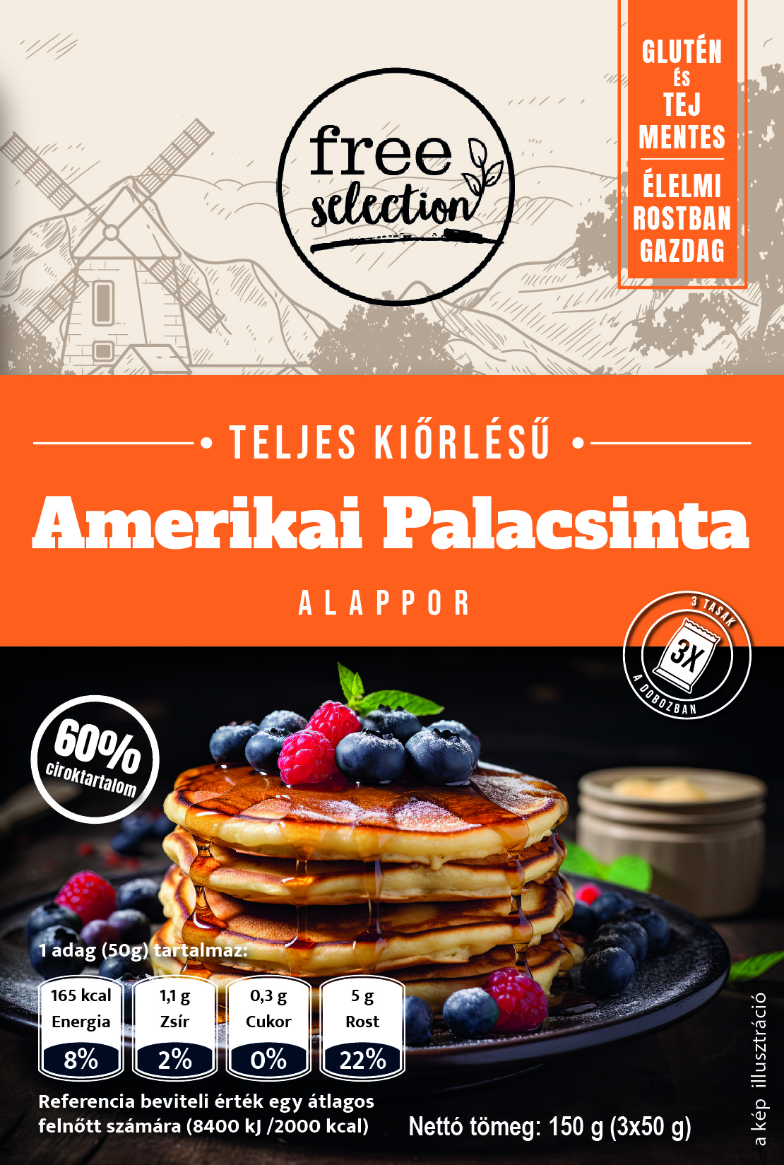 Free selection celozrnné americké palacinky zmes 3x50g 150 g