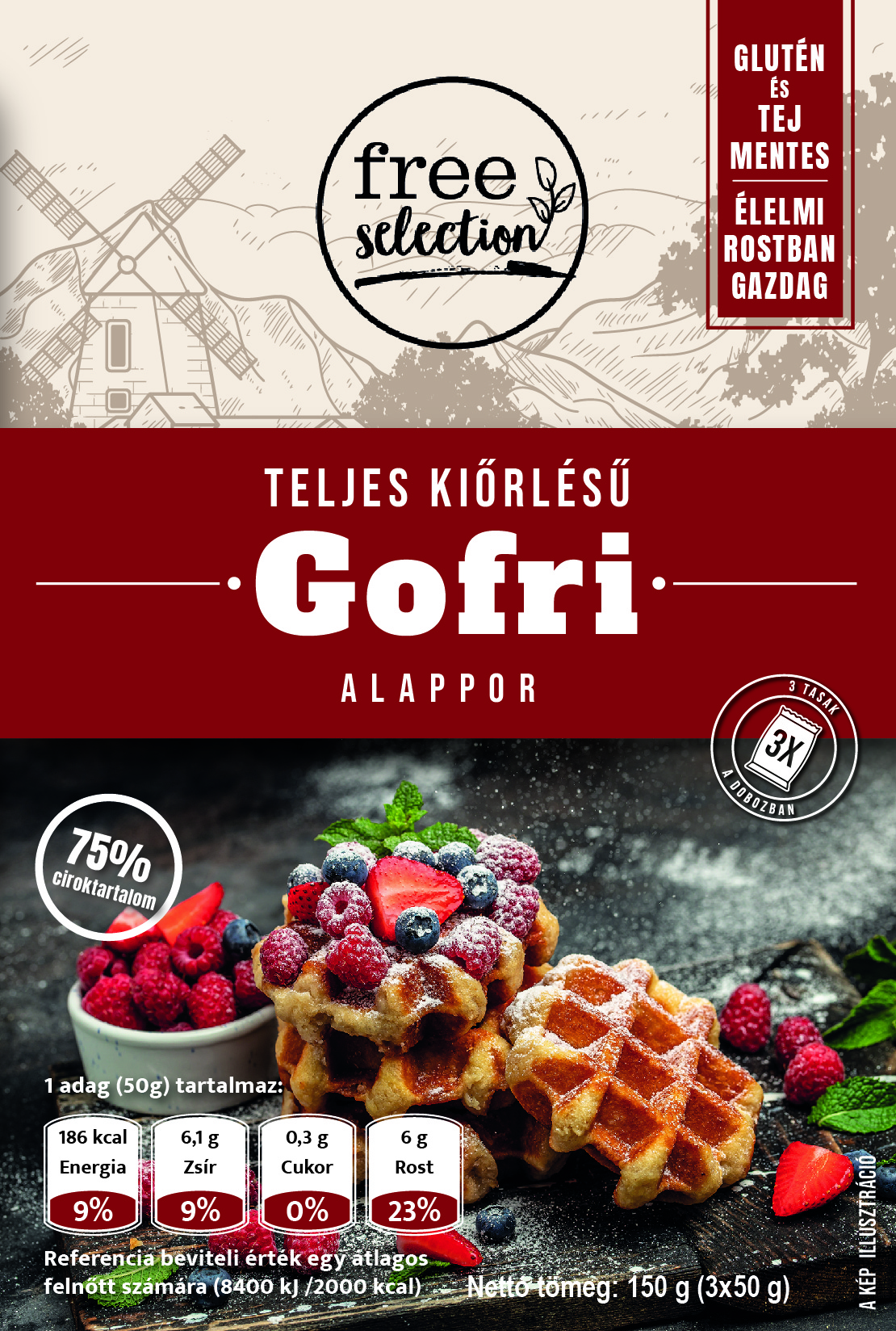 Free selection celozrnná waffle zmes 3x50g 150 g