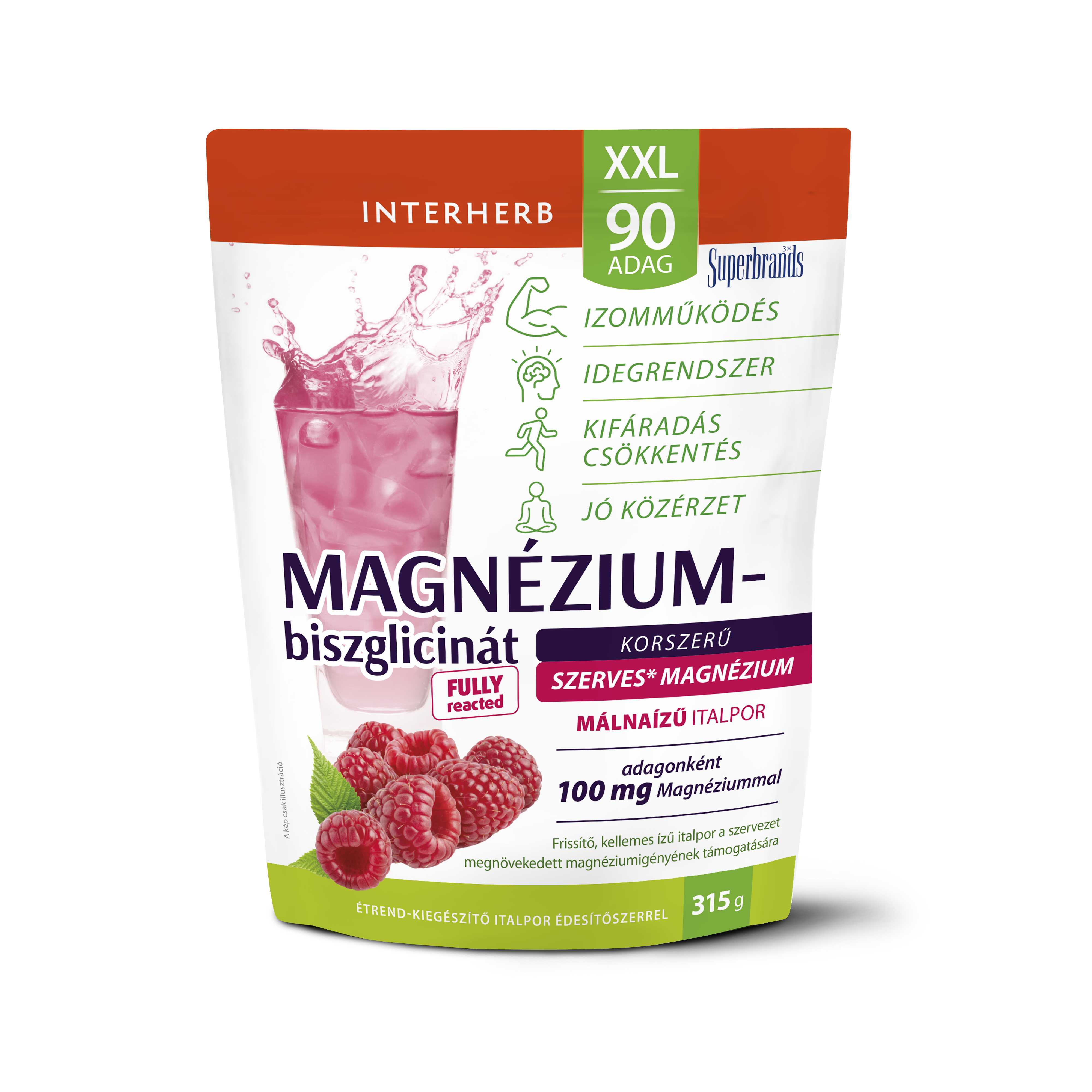Interherb xxl 90 dávok magnézium-bisglycinát nápojový prášok s malinovou príchuťou 315 g