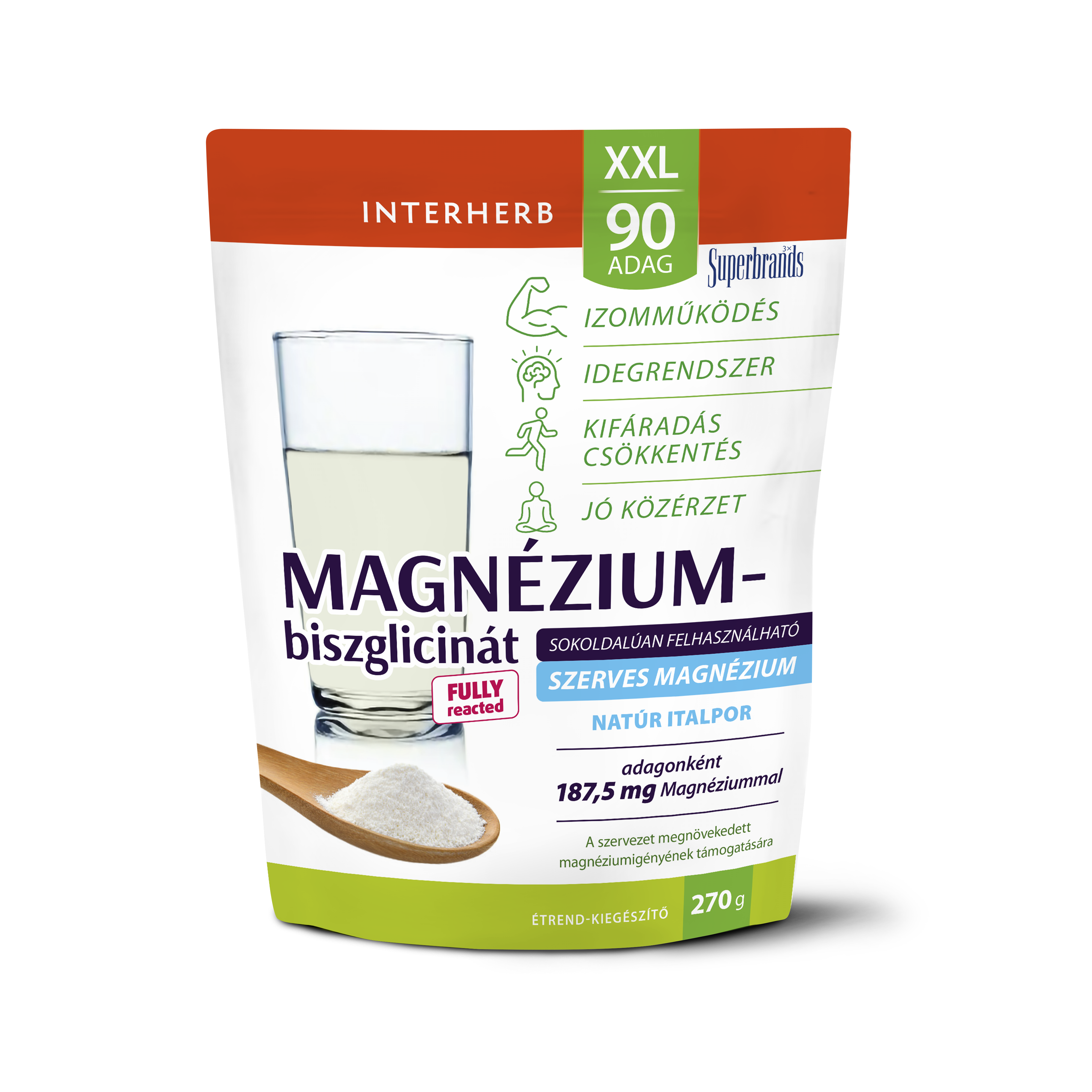 Interherb xxl 90 dávok horčíkového bisglycinátu prášku na nápoj prírodného 270 g