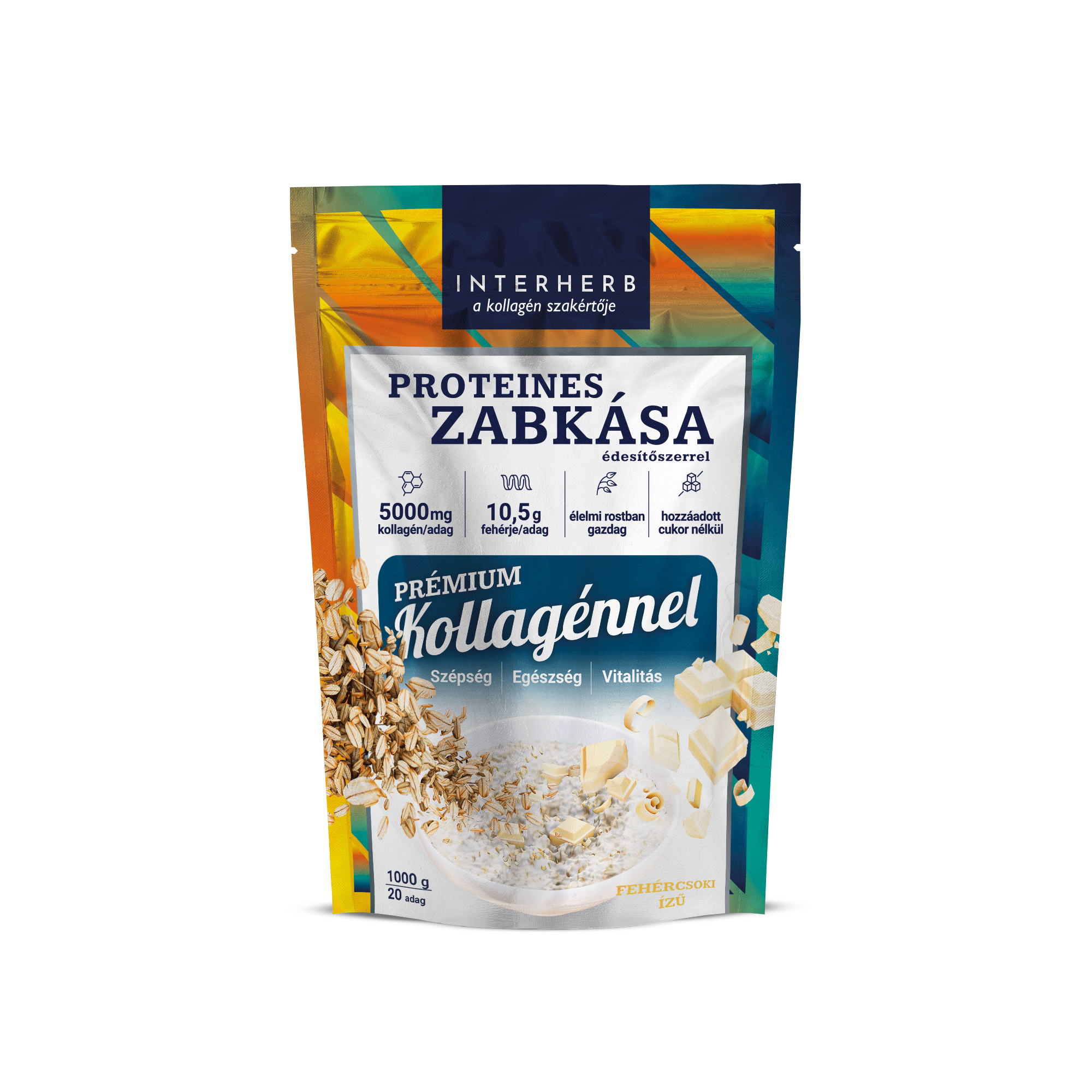 Interherb ovsená kaša s príchuťou proteínovej bielej čokolády (s prémiovým kolagénom) 1000 g