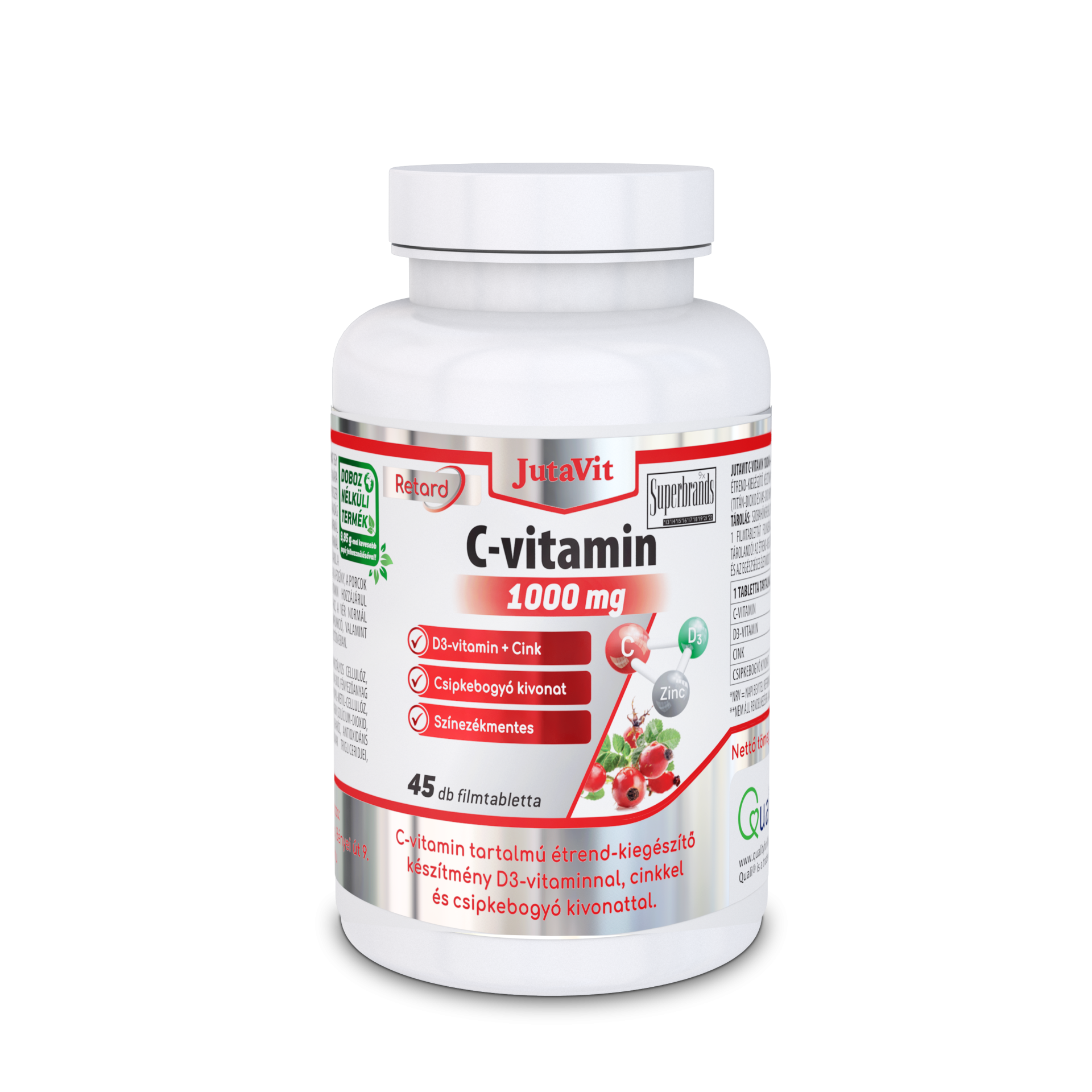 JutaVit Vitamín C 1000 mg s D3 a šípkovým extraktom, retardované filmom obalené tablety 71.1 g