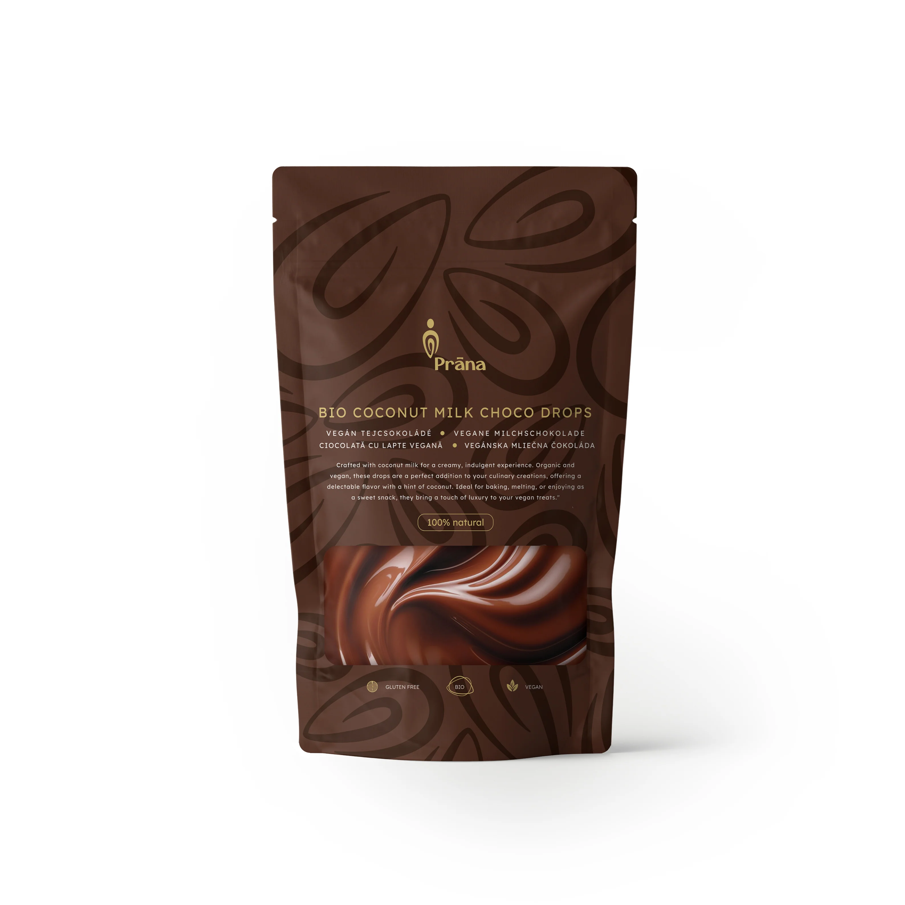 Prana bio čokoládové kvapky s kokosovým mliekom a kokosovým cukrom 250 g