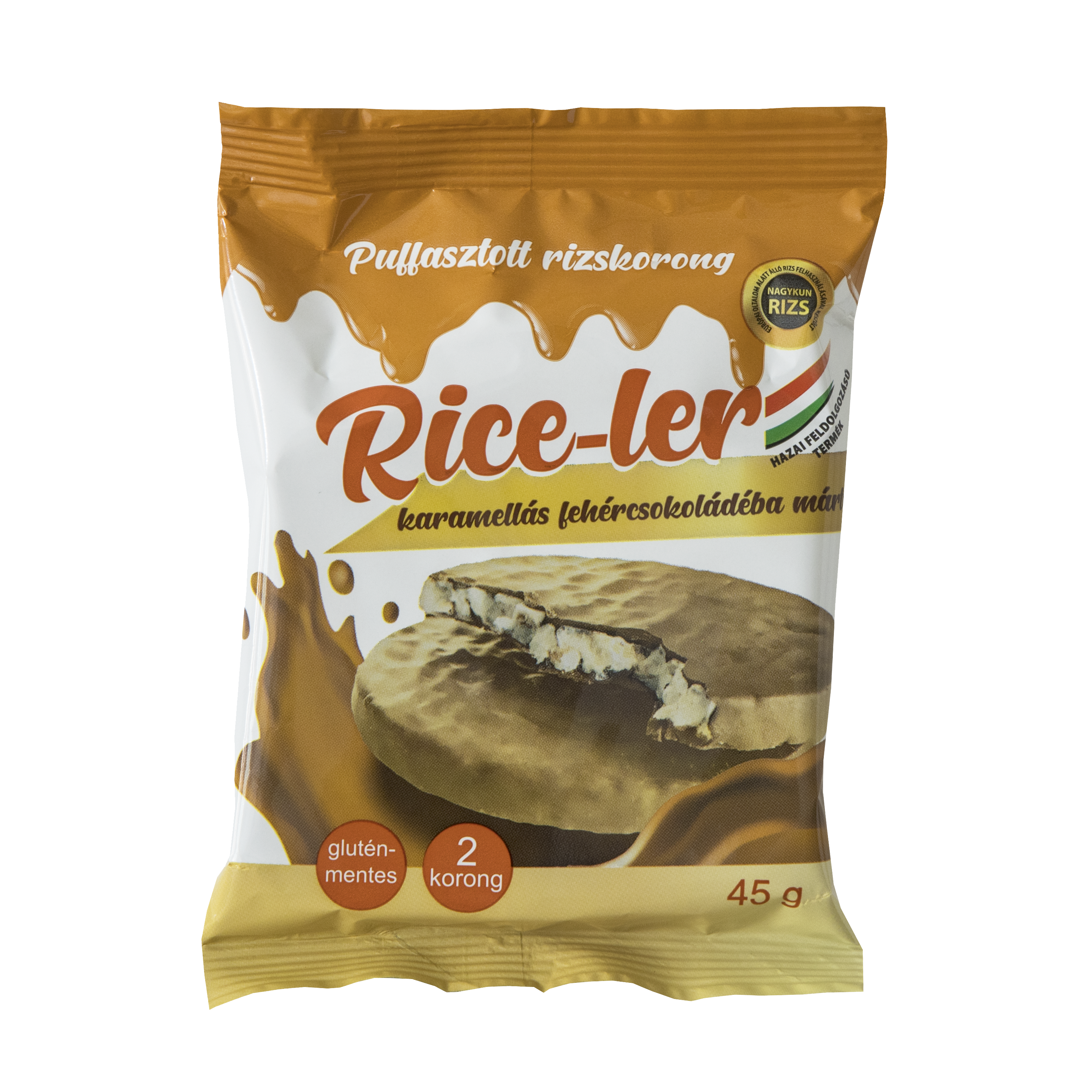 Rice-Ler nafukovaná ryžová korunka s karamelom v bielej čokoláde 45 g
