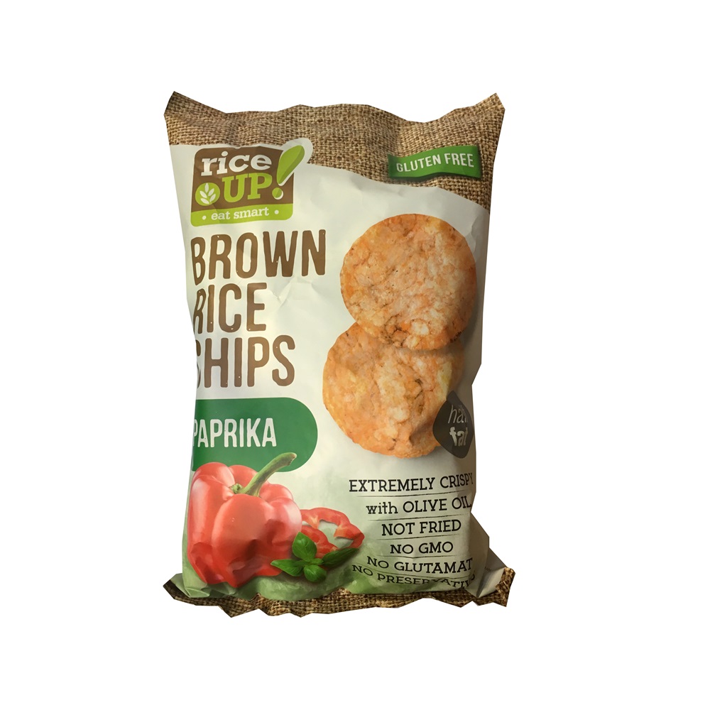 Ryža UP! Chrumkavé čipsy z hnedej ryže s príchuťou papriky 60 g