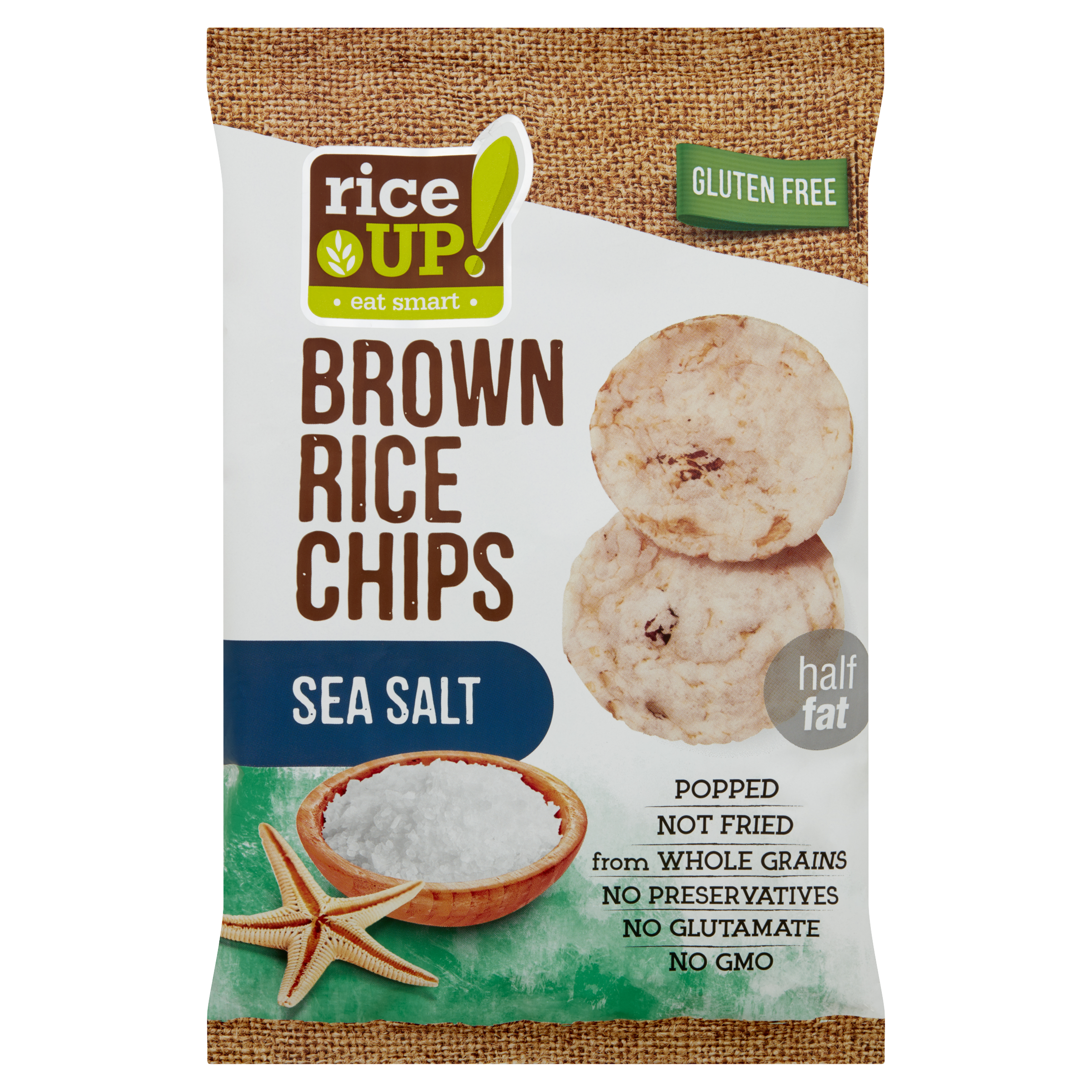 Rice Up hnedá ryžová chipsy so soľou z mora 60 g