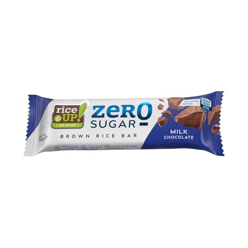 RiceUP! Mliečna čokoládová tyčinka z hnedej ryže bez cukru 18g