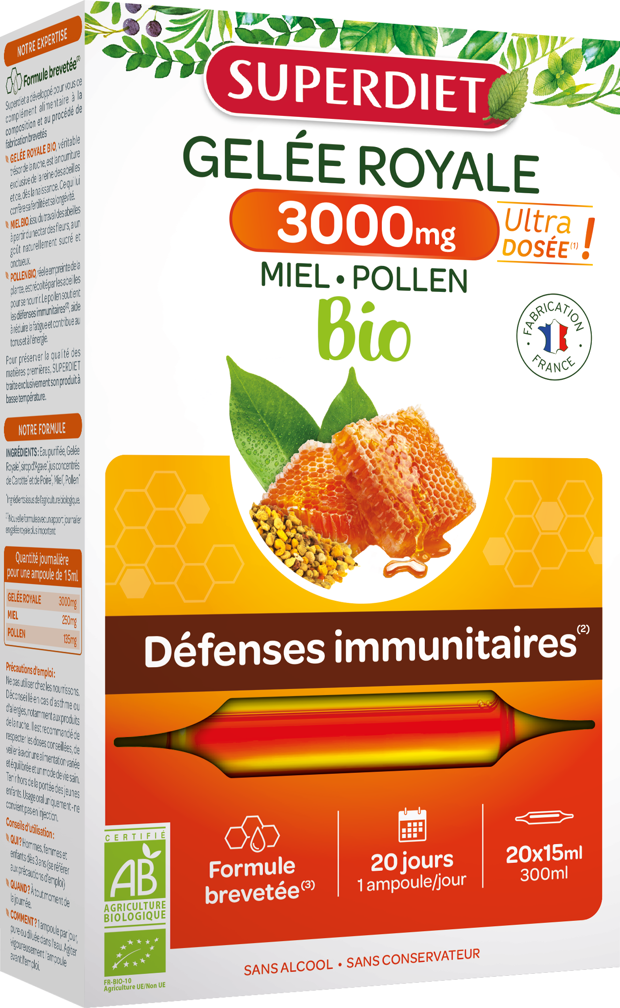 Superdiet materská kašička 3000mg, na podporu vitality 20x15ml 300 ml