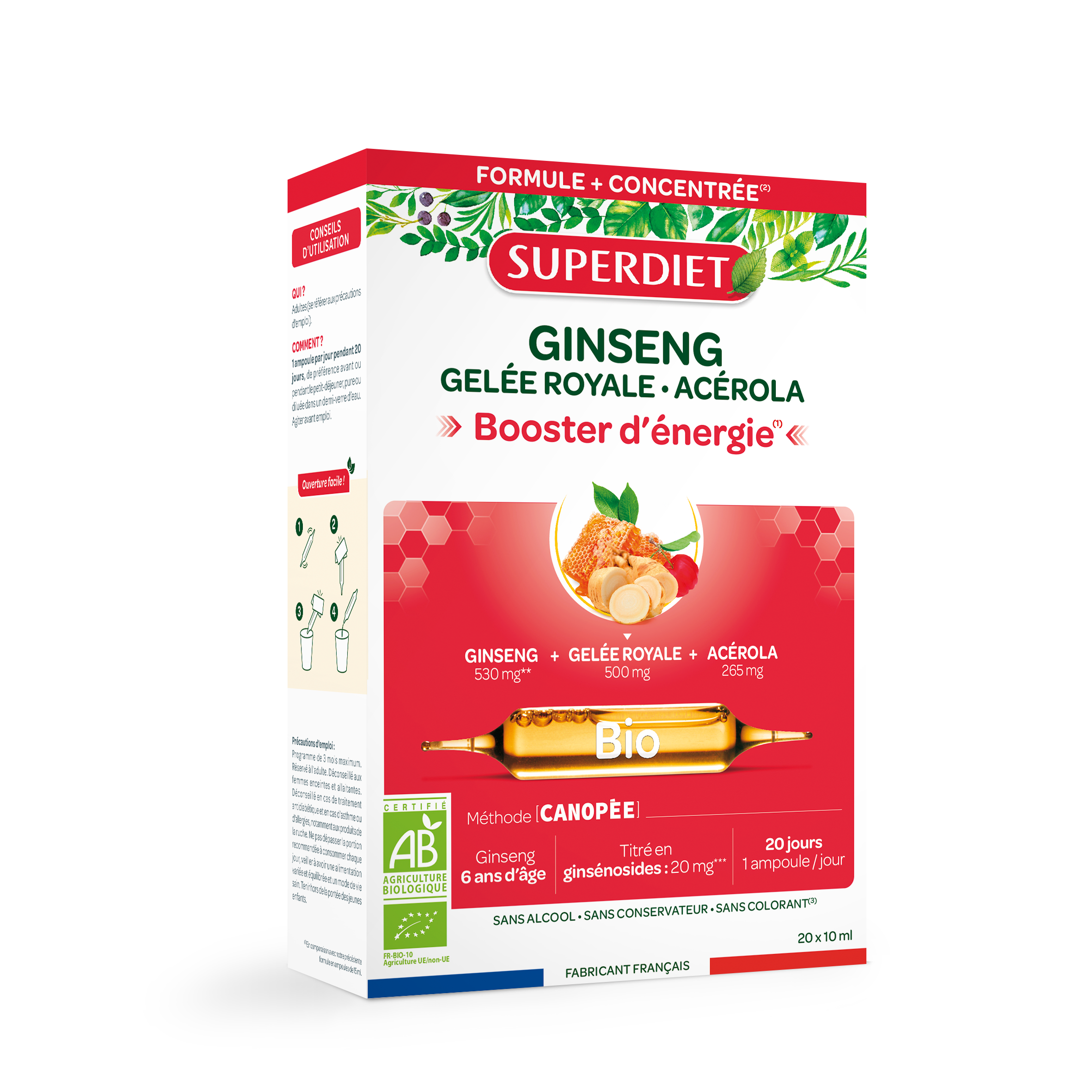 Superdiet materská kašička + ženšen + acerola energy booster ampulka 20x10ml 200 ml