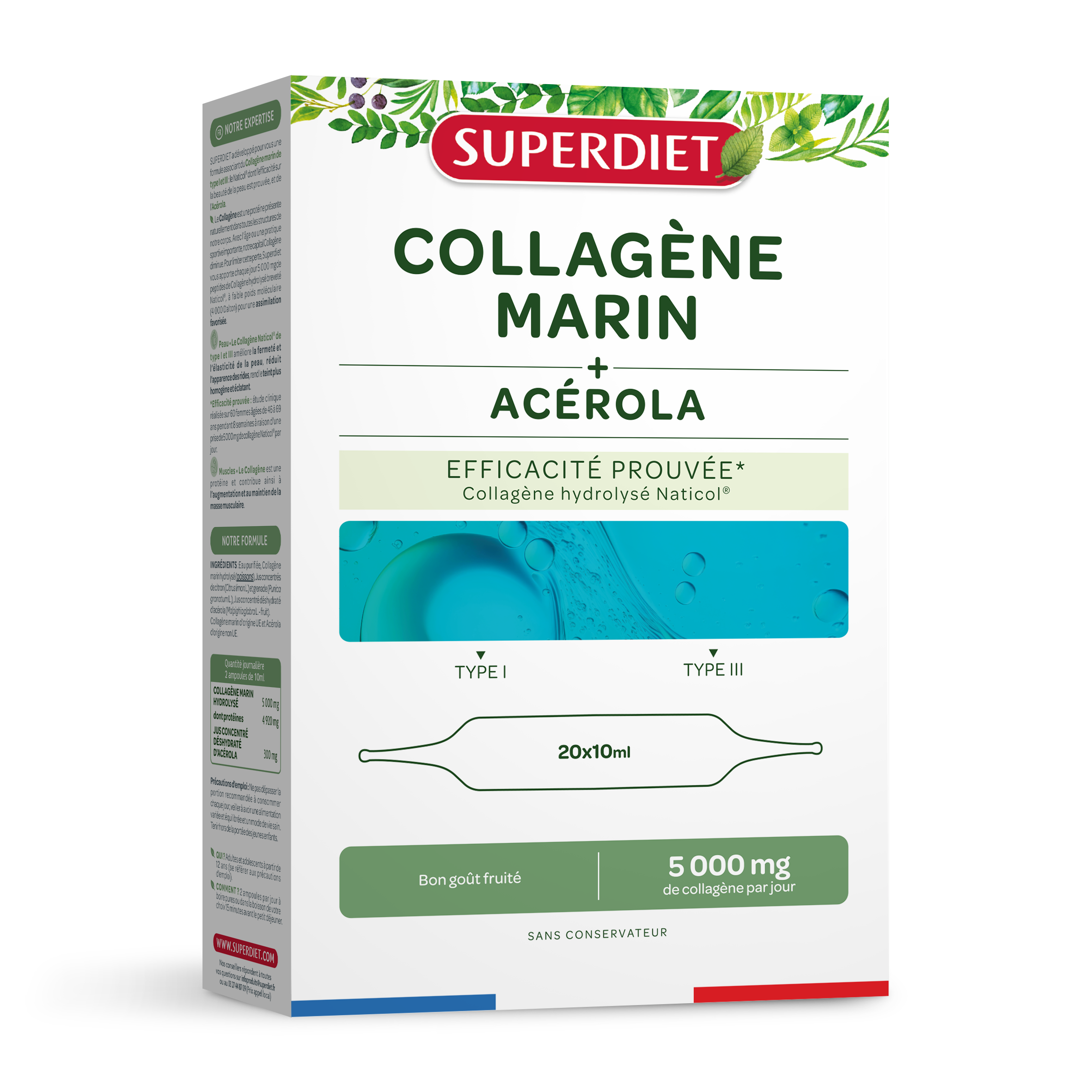 Superdiet morský kolagén + acerola, hydrolyzovaný rybí kolagén ampulka 20x10ml 200 ml