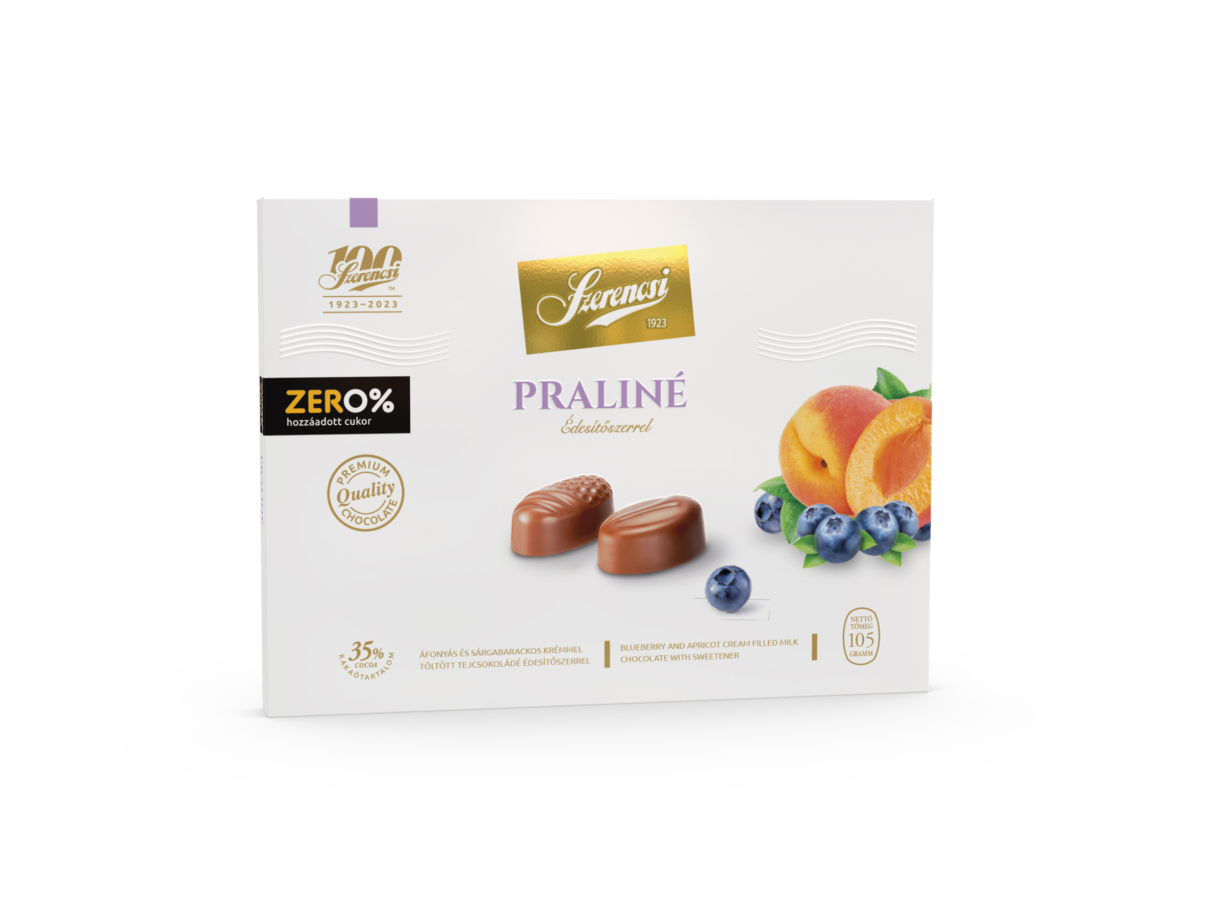 Szerencsi čokoládové pralinky s príchuťou čučoriedky a marhule 105 g